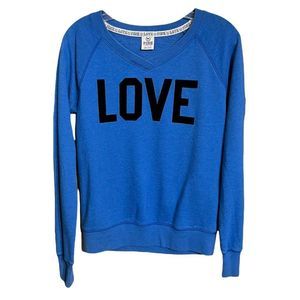 Victoria's Secret Blue Love V Neck Pink Sweatshirt Sz XS